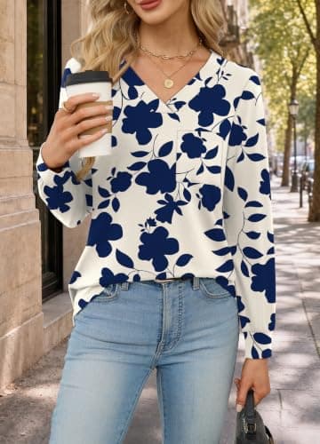 Wiholl V Neck Long Sleeve Shirts Womens Tops Dressy Casual Fall Outfits | Fall Tops for for Women Trendy 2026,Teacher,Ladies,Work,School,Office,Elegant,Dressy Casual view 3