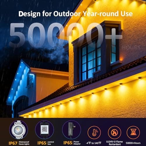 RGB Permanent Outdoor Lights, 500FT Smart LED Eaves Lights with APP & Remote Control, IP67 Waterproof Outdoor String Lights for Christmas, Halloween,Party, Garden, Patio, House Decor(2 Rolls of 250FT) view 4