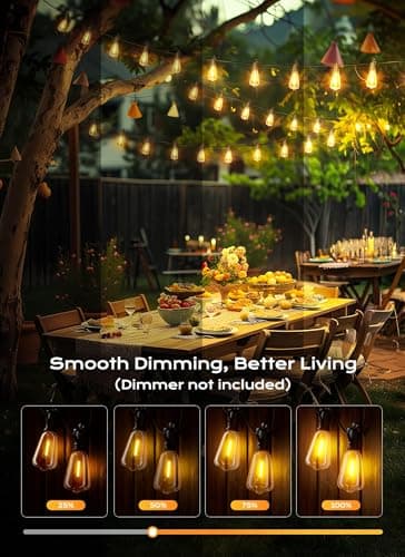 Brightown Outdoor String Lights Patio Lights, 100FT ST38 Shatterproof Dimmable Waterproof Connectable LED Christmas Lights, Hanging Outside Light for Backyard, Porch, Deck, Balcony, Garden, Home Decor view 4