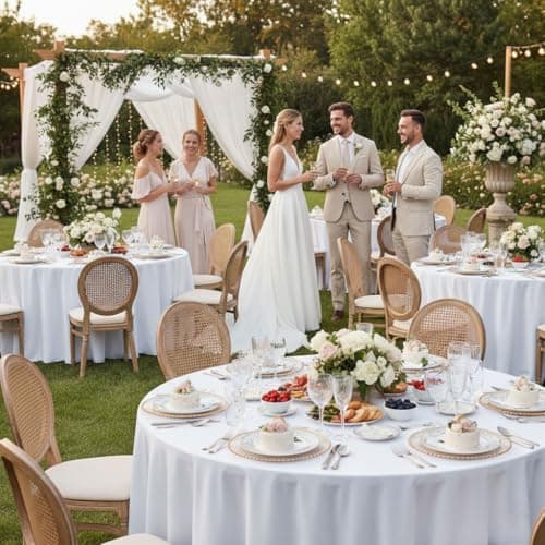 Fitable 6 Pack White Round Tablecloths - 120 Inches in Diameter - Stain Resistant and Washable Table Clothes, Polyester Fabric Table Covers for Wedding, Party, Banquet, Formal Events view 3