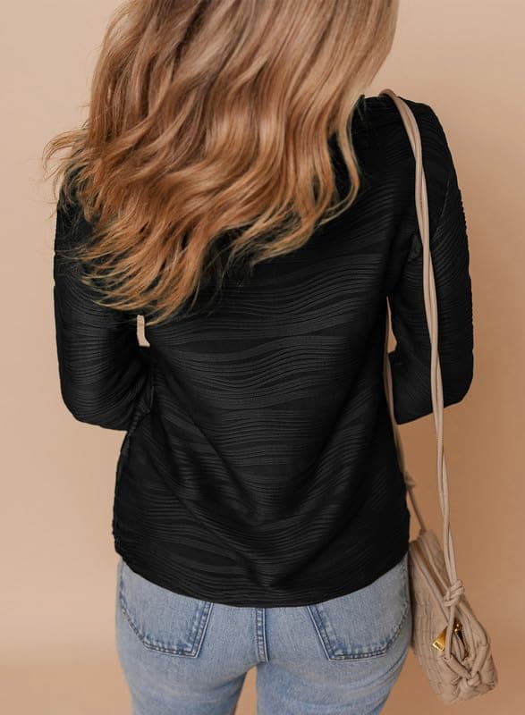 Dokotoo Women's Casual Half Zip Long Sleeve Pullover Shirts Solid Color Textured Sweatshirt Tunic Tops view 5