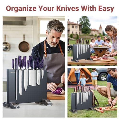 Magnetic Knife Block, Magnetic Kitchen Knife Holder Stand with Strong Magnet Strip for Kitchen Counter, Stainless Steel Double-Sided Universal Knife Storage Rack Organizer Without Knives-Black view 7