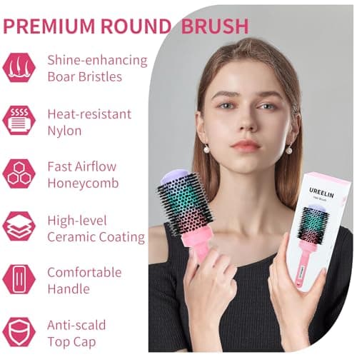 UREELIN Round Brush for Blow Out - 2.1 Inch Large Nano Thermal Ceramic & Ionic with Boar Bristles - Salon Blow Drying Hair Brush for Drying,Volumizing, Curling, Shine & Smooth Styling view 3