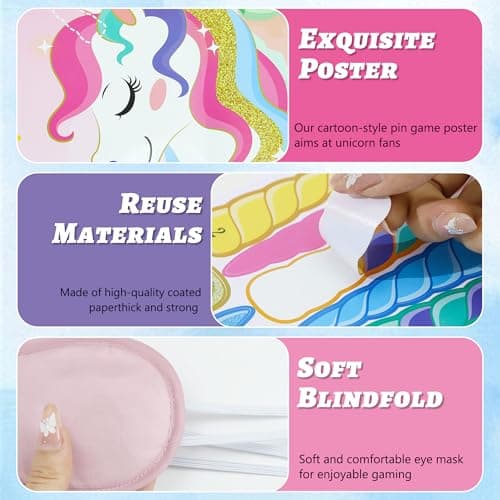 Joy Bang Pin the Horn on the Unicorn with Stickers and Eye Masks, Pin the Tail Party Games for Kids Unicorn Birthday Party Decorations Activities Crafts Toys Party Favors Gifts for Kids view 5