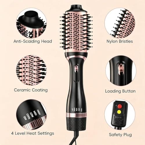 Natrial Hair Dryer Blow Dryer Brush Thermal Round Hot Air Brush Set | Blowout Brush Styler for Volumizing , Hair Dryer Brush for Straightening, Frizz‑Free for All Hair Types, Black&yellow view 5