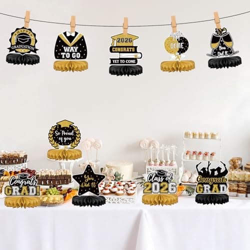 10Pcs Graduation Decorations 2026 Class of 2026 Congrats Grad Table Centerpieces Congratulate Graduation Honeycomb Table Toppers for Graduation Party Supplies 2026 Graduation Party Decorations Black view 5