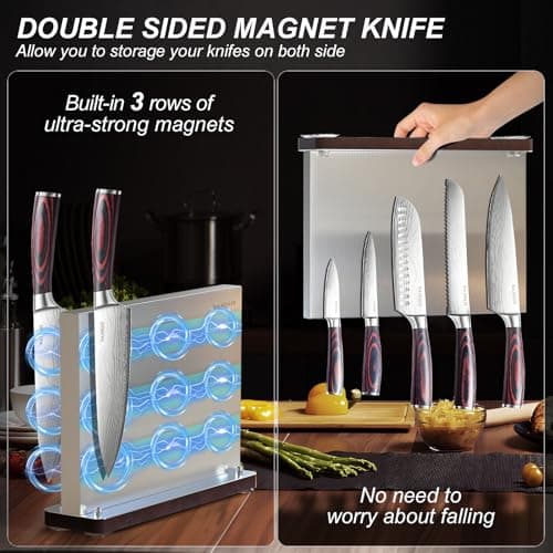 Kitchen Knife Set with Block - 6 Pcs Chef Knife Block Set, 5 Pcs High - Carbon Stainless Steel Razor - Sharp Knives with a Magnetic Knife Block Holder, Versatile and Professional Kitchen Knives Set view 3