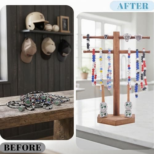 Eorakla NEW Wooden Baseball & Softball Championship Ring Holder with Drip Necklace Display – Sports Organizer Baseball Gifts for Jewelry & Awards(NO TEXT) view 5