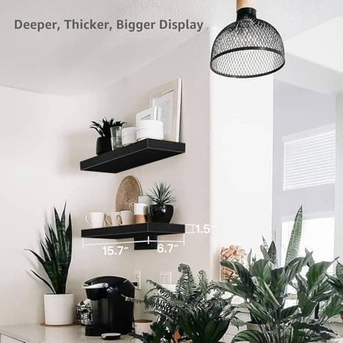 QEEIG Bathroom Floating Shelves for Wall (Black, Set of 2, 15.7") | 16 inch Small Shelf Over Toilet for Farmhouse Home Decor, Rustic Plant Display, Towels Organizer (008-40B) view 3