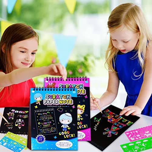JUNQIU Scratch Paper Art for Kids, 2 Pack Bulk Rainbow Scratch Paper Crafts Toys for 3 4 5 6 7 8 9 10 Years Old Girls Kids Birthday Gifts view 7
