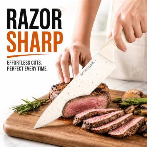 14-Piece Cream Kitchen Knife Block Set with Built-in Sharpener view 4