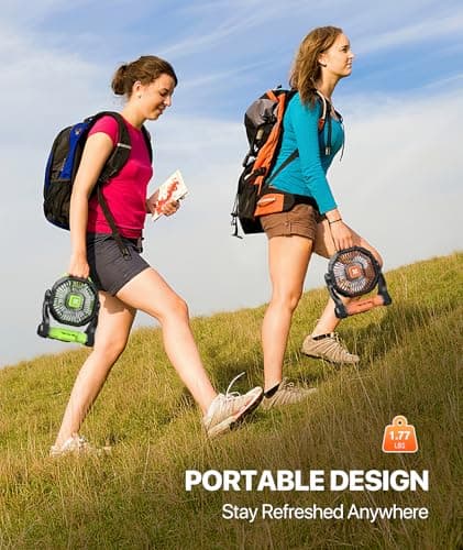 Doviluxe Camping Fan Battery Powered -20000mAh Portable Rechargeable Fans Light, Battery Operated Fan for Camping Hook 4 Speed Quiet Cordless USB Personal Cooling for Desk Home Beach Tent BBQ view 5