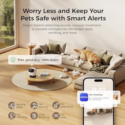 3K Pet Camera Treat Dispenser for Dogs & Cats - 32ft Remote Tossing Security Indoor Cam with 360° View, Phone App, Bark Alert, Privacy Cover, 2.4/5G Dual-Band WiFi, No Subscription - Robot M3 view 3