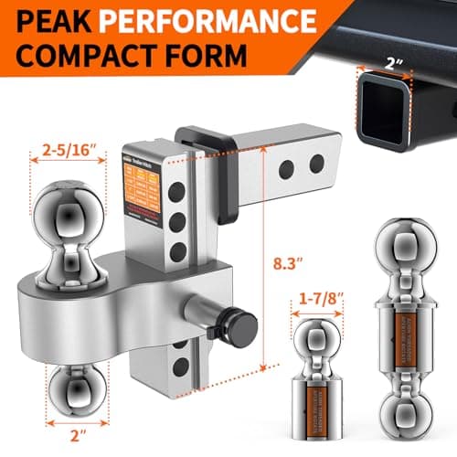 GEARGO Trailer Hitches Tow,Heavy Duty Adjustable 8.3“Inch Drop Trailer Hitch Ball Mount- Fits 2" Receiver,12,500 LBS GTW, Triple Hitch Balls (2", 2-5/16", 1-7/8") - Tow Hitch Ball Mount view 2