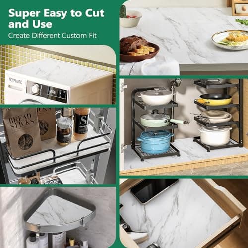 CLENAT Shelf Liner, Cabinet Liners for Kitchen Drawers Non-Adhesive, 11.8" W x 354.3" L Waterproof Plastic Paper, Durable EVA Cabinet Mat for Shelves, Refrigerator, Pantry, Cupboard, Ribbed Marble view 7