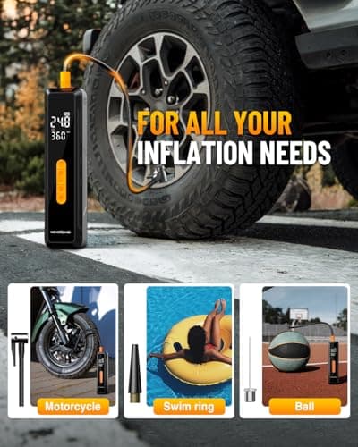 NEVERLAND Tire Inflator Portable Air Compressor - with 20000mAh Battery, 150 PSI Air Pump For Car Tires, 12V DC Electric Bike Tire Pump with Pressure Gauge LED Light for Car, Bicycle, Motorcycle, Ball view 3