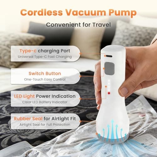15 Pack Vacuum Storage Bags with 2000mAh Rechargeable Pump | Compression Packing Cubes for Travel & Home; Space Saver; for Suitcases & Wardrobes view 6