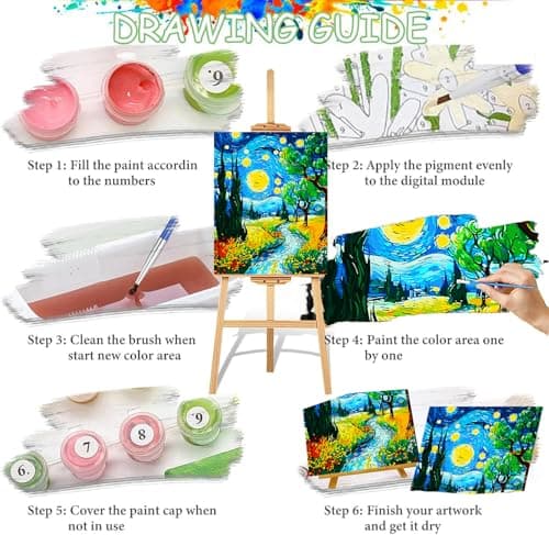 igoodom Paint by Numbers Kit for Adults, Starry Night Adult Paint-by-Number on Canvas, DIY Acrylic Painting Set for Home Decor Gift 16x20inch view 6