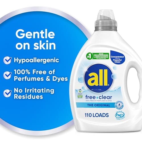 all free clear, Original, Liquid Laundry Detergent for Sensitive Skin, Unscented and Hypoallergenic, Concentrated, 82.5oz, 110 Loads view 2