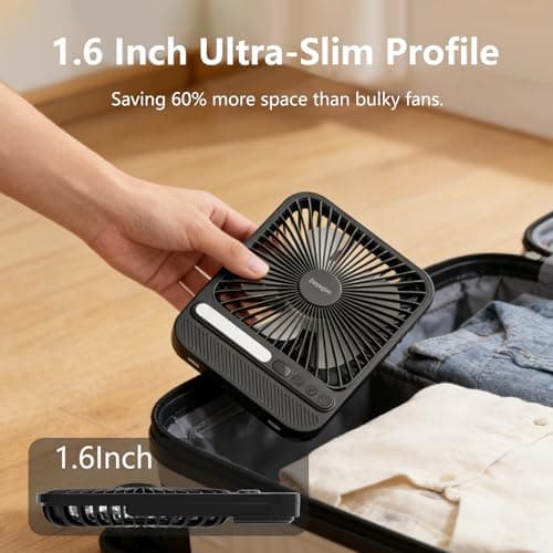 Deyagoo Travel Fan,7-Inch Camping Fan, Rechargeable Fan, 28H 10000mAh Ultra-Thin Quiet USB Desk Fan with Timer & LED Display for Bedroom, Office, Camping view 4