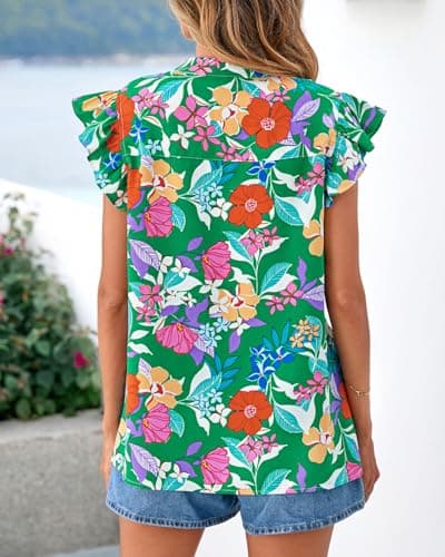 Zenlonr Womens Dressy Casual Tops 2026 Summer Ruffle Cap Sleeve V Neck Shirts Boho Floral Blouses Vacation Outfits view 3