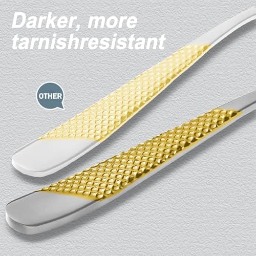 Runfly 20 Piece Hammered Gold Silver Silverware Set, 18/10 Stainless Steel Flatware Set, Modern Kitchen Utensil Set Service for 4, Tableware Set, Cutlery Set Including Fork Spoon and Knife view 3