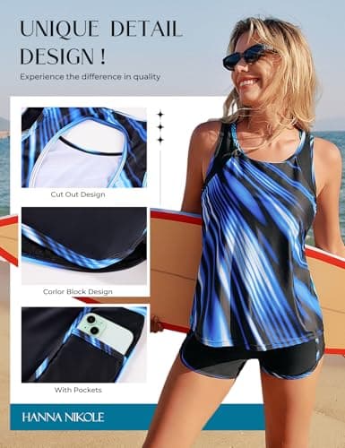 Hanna Nikole 3 Piece Tankini Swimsuits for Women, Swim Suits for Women 2026, Swim Tank Top with Bra Boy Shorts view 6