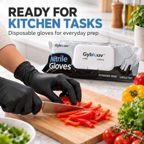 Gybluuv Nitrile Gloves Black 6 Mil 100/200/1000 Pcs, Gloves Disposable Latex Free for Food Prep, Cooking, Kitchen Cleaning view 3