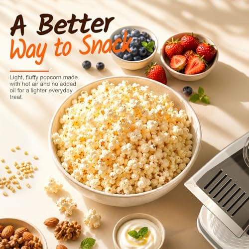 Hot Air Popcorn Popper, 1200W 4.5QT Popcorn Maker, Compact Popcorn Machine | Pops fresh, oil-free popcorn in 2 minutes for movie nights, game nights, kids' snacks, dorm rooms and family fun at home view 3