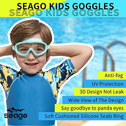 Seago Swim Goggles for Kids 3-14 Anti-Fog & UV Wide Clear View Boys Girls view 2