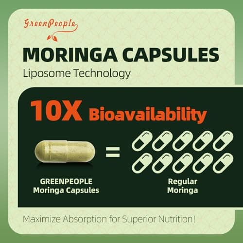 GREENPEOPLE Liposomal Moringa Capsules 1500mg - 98% High Absorption Pure Moringa Powder Supplement 2.0 - Natural Superfood for Immune/Gut/Energy/Skin Non - GMO/GMP 180pcs Vegan view 3