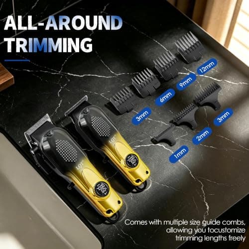 Hair Clippers for Men with LED Power Display, 4-Piece Professional Grooming Kit with Hair Clipper, Detail Trimmer, Foil Shaver & Nose Trimmer, Complete Cordless Set for Home Barber Use (Black Gold) view 4