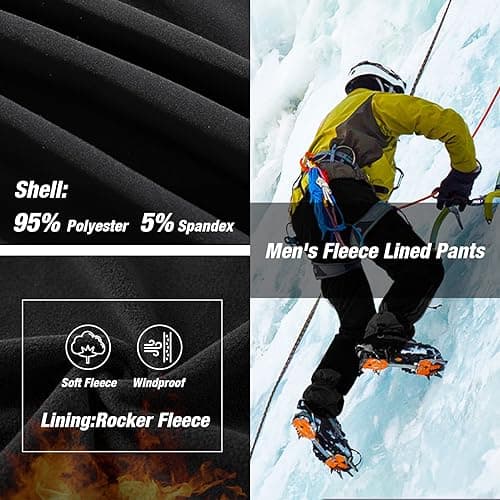 MOURCE Men's Fleece Lined Snow Hiking Pants Water Resistant，Insulated Winter Ski Pants 6 Zip Pockets and Belt view 3
