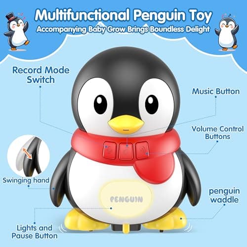 Baby Toys 6-12 Months Musical Dancing Talking Penguin Tummy Time Toys Set Mama and Babys, Light Up Crawling Repeating Words Interaction Newborn Infant Toddler Toys Birthday Easter Gifts for Kids view 6
