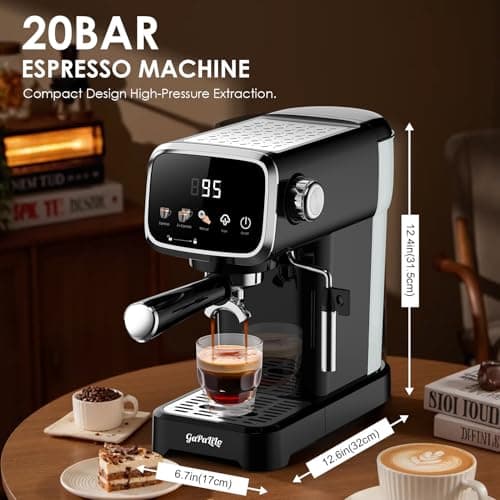 Plum chef Slim Design 20 Bar Espresso Machine with Milk Frother, Digital Temperature Display & 43oz Removable Tank, Compact Home Coffee Maker view 2