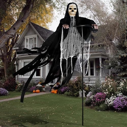 JOYIN Halloween Grim Reaper Decorations Outdoor Rotatable Flying Scream Scarecrow Skeleton Ghosts Decor for Graveyard Haunted House Props, Garden, Porch, Yard Lawn — image 1