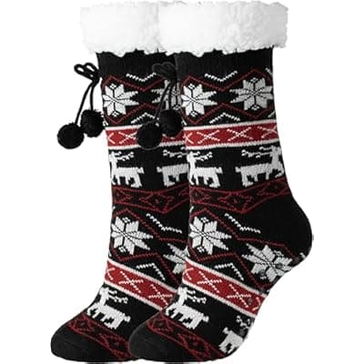 BenSorts Women Non Slip Winter Thick Slipper Socks with Grippers Warm Fuzzy Socks Christmas Gifts