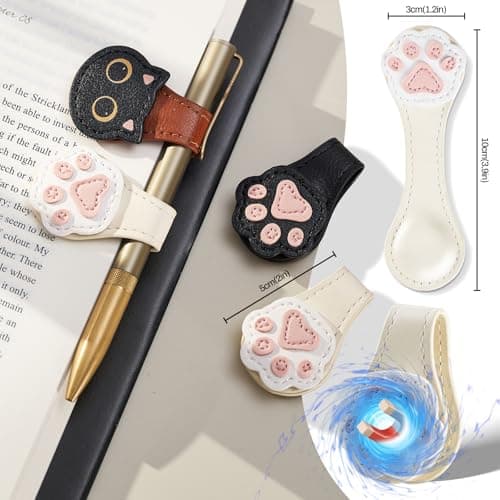 2Pcs Magnetic Leather Bookmarks with Gift Box Magnetic Pen Holder Book Marks Clip Gift for Book Lover Readers Men Women Teachers Students, Paw (White+Black) view 3