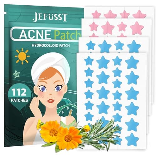 Jefusst Star Acne Patches 112 Counts, Pimple Patch Pimple Patches for Face Pimple Patches Stars Hydrocolloid Acne Patches Cute Zit Patches Healing Sticker, Blue and Pink — image 1