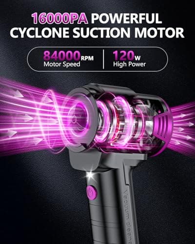 EYYA Handheld Vacuum Cordless, 16KPA High Power Portable Car Vacuum Cleaner & Air Duster, Hand Held Vacuum Cordless Rechargeable with Multi-Nozzles & 2 HEPA Filters for Car Home Office view 2