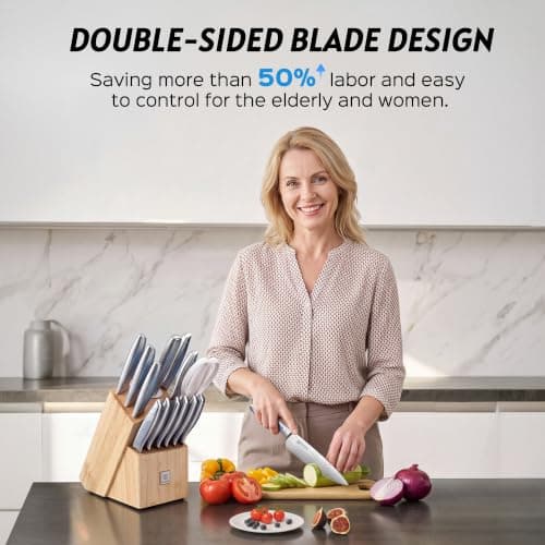 PAUDIN 14-Piece Knife Block Set with Sharpener, Cooking Gifts view 3