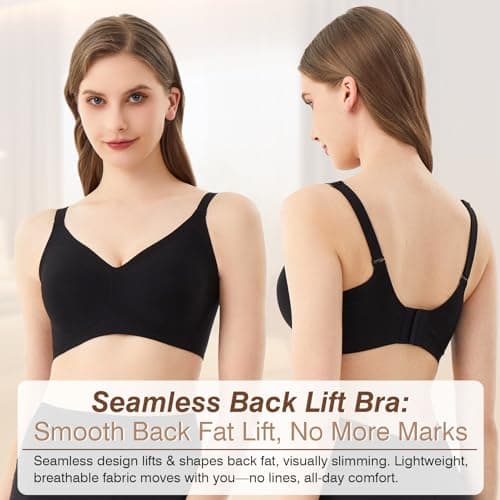 Greoay Bras for Women Wireless Push Up Seamless Wire-Free Bras Full Support T-Shirt Bra V Neck Comfortable Adjustable Bra view 4