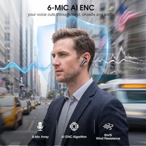 Active Noise Cancelling Ear Buds Wireless Earbuds HiFi Sound 60H Playtime | Adaptive 50dB Bluetooth 6.0 Headphones, 6‑Mic AI ENC Clear Calls, 50ms Low‑Latency Game Mode,28 EQ Presets,Multipoint Connect view 5