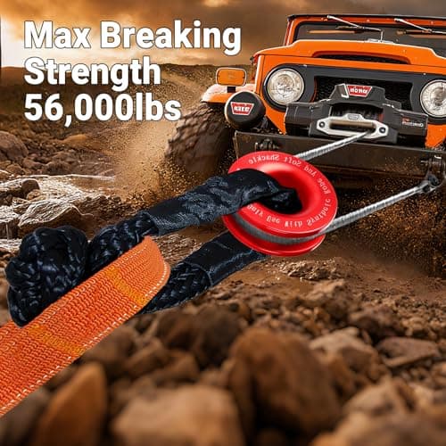 DAJOUJS Synthetic Soft Shackle Rope 1/2" x 22" Black Recovery Tow Shackles with Red Recovery Ring 56,000lb Breaking Strength Soft Shackle Recovery Kit for SUV ATV Truck Jeep, Safer Than Metal Shackle view 5