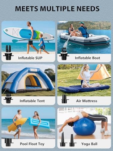 AIRSURE Electric Paddle Board Pump, 20PSI Portable Rechargeable SUP Air Pump, Dual Stage Inflation & Deflation, Auto-Off Air Compressor for Stand Up Paddle Boards, Surfing Kite, Tent, Boat, Kayaks view 7