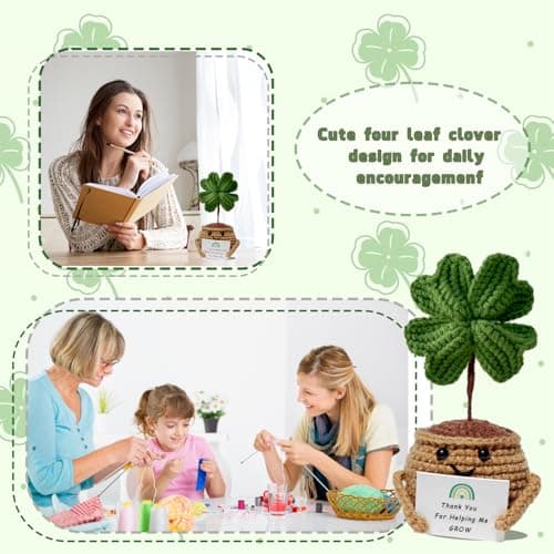 Eirunyx Handmade Positive Doll Crochet with Card,Thank You for Helping Me Grow,Thank You Gift for Coworkers, Friends, Teachers, Sister,Women & Men, St. Patrick's Day view 6