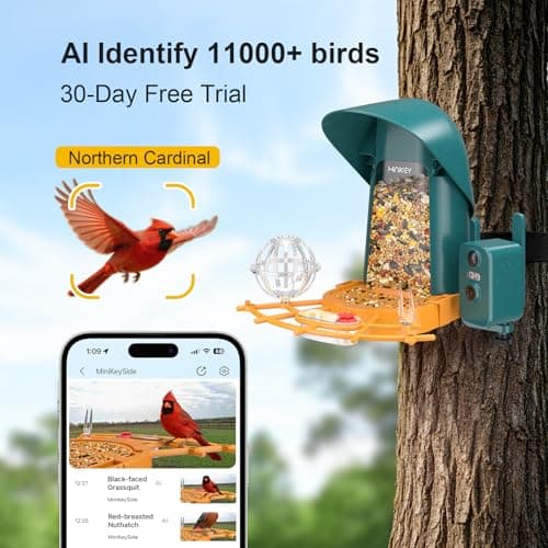 Minikey Smart Bird Feeder with Camera Outdoor Birdhouse, 4MP Ultra HD & AI Identify 11000+ Species, 2L Large Capacity, Solar Powered with App Arrived Alerts, Ideal Bird House Gifts for Mom Dad view 3