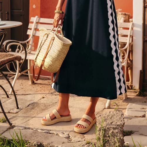 EQAUDES Platform Slip on Espadrille Sandals for Women Wedges Slides Bohemia Sandals Flatform Open Toe Beach Sandals view 6