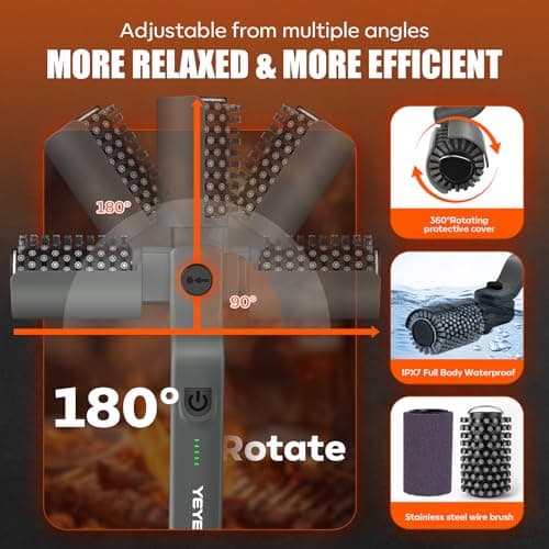 YEYES Electric Grill Brush for Outdoor Grill - Cordless Rechargeable BBQ Cleaner with 7-Angle Adjustable Head, 2600mAh Power Rotary Grill Cleaning Brush for Gas Charcoal Grates (Gray) view 3