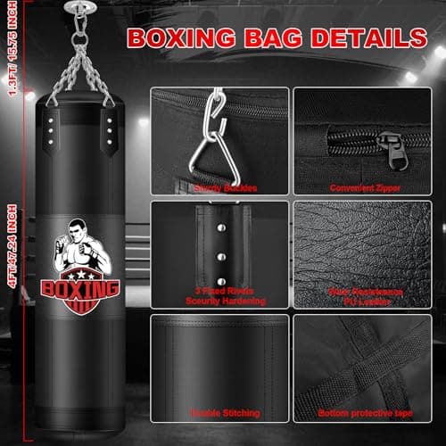 YORWHIN Punching Bag for Adults, 4FT PU Heavy Boxing Bags with Chain Ceiling Hook, Hanging Boxing Bag for Kickboxing Muay Thai Karate Judo Taekwondo Home Gym Training, Unfilled view 2